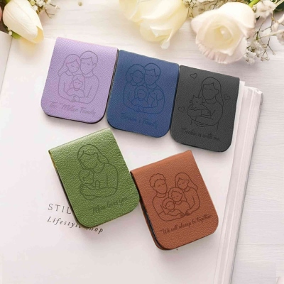 Personalized Name Family Line Art Leather Bookmark, Magnetic Bookmark Clip, Reading Accessory, Birthday/Mother’s Day Gift for Mom/Family/Book Lovers