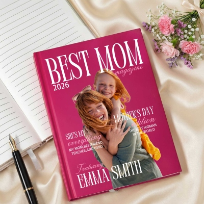 Personalized Name Best Mom Magazine Style Notebook, Multicolor A5 Hardcover Memory Journal, Birthday/Anniversary/Mother’s Day Gift for Mom/Grandma