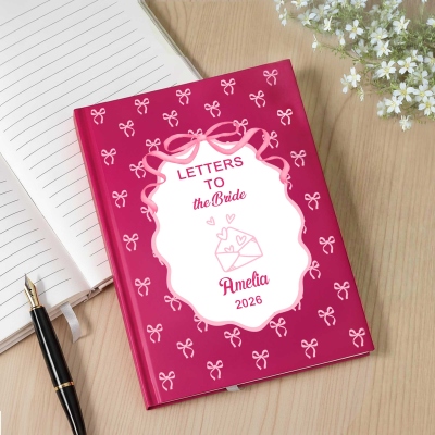 Custom Name Cute Bow Design A5 Guest Book, Multicolor Hardcover Blessings Memory Notebook, Party Favor, Engagement/Wedding Gift for Bridal/Newlywed