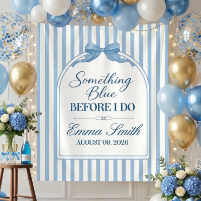 Personalized Something Blue Before I Do Bow Striped Backdrop with Name and Date, Bachelorette Party Favor, Wedding Gift for Bride/Sister/Girlfriend
