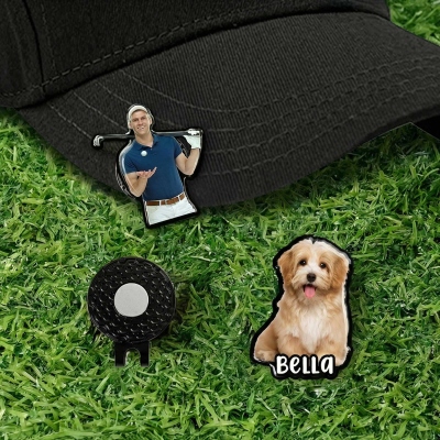 Personalized Photo Golf Ball Marker Magnetic Hat Clip with Name, Court Use Golf Accessories, Game Day/Birthday Gift for Golf Lovers/Players