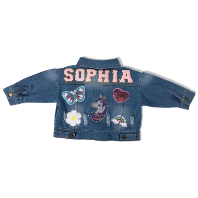 Personalized Chenille Letter Patch Jean Jacket, Custom Cute Icon Patch Toddler Denim Jacket, DIY Decoration, Birthday Gift for Boy/Girl/Kid