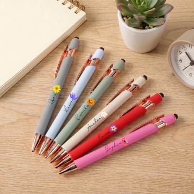 (Set of 2pcs)Personalized Name Colorful Birth Flower Gel Pens, Click Retractable Ballpoint Pens, Appreciation/Graduation Gifts for Nurses/Doctors