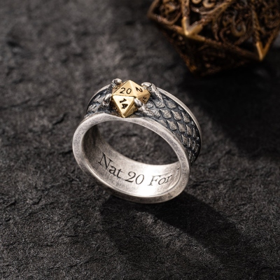 D20 Dice Dragon Scale Engagement & Promise Rings for Couples, Inner Engraved Silver/Brass Dragon Claw Ring Anniversary Gift for Her