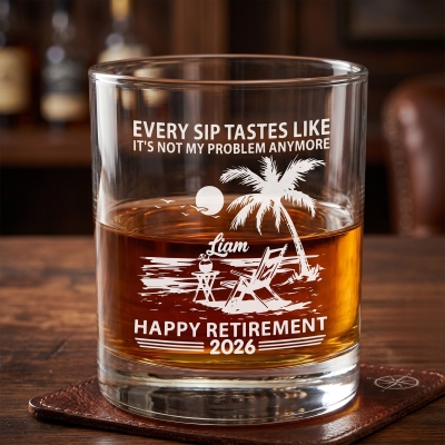 Custom Name & Year Funny Retirement Whiskey Glass, 10oz Bourbon Old Fashioned Glass, Birthday/Retirement/Father's Day Gift for Husband/Dad/Grandpa/Men