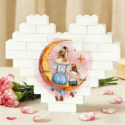 Personalized Love Heart Cartoon Character Moon Building Brick with Name, Brick Puzzle Souvenir, Mother's Day/Birthday Gift for Mother/Family