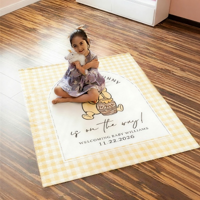 Personlig klassisk björntemafestskylt med namn och datum, söt vägghängande banderoll, könsavslöjande festdekor, babyshower/födelsedagspresent för barn