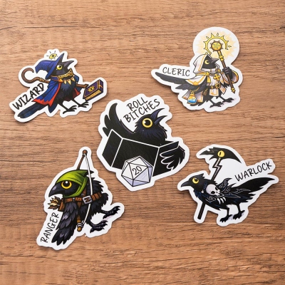 Crow DND Class Vinyl Stickers Set, Waterproof Raven RPG Decals, Gothic Fantasy Stickers for Laptop, Water Bottle, Phone, Journal, Refrigerator