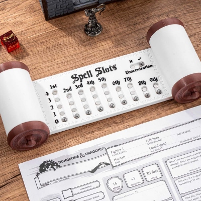 Personalized Scroll Style Magnetic DND Spell Slot Tracker with Dual Dice Storage Tube, 3D Printed D&D Spell Slot Counter, Unique Tabletop DND Accessory Gift