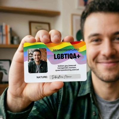 Custom Name LGBTIQA+ Rainbow Pride Membership Card with Bag, Unique Gay ID Card with Photo & Motto, Pride Month Gift for LGBTQ Community/Family