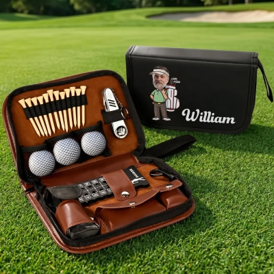 Custom Name & Face Photo Cartoon Character Golf Organizer Pouch & Golf Tools Set, Golf Accessories, Father's Day/Birthday Gift for Him/Dad/Golf Lovers