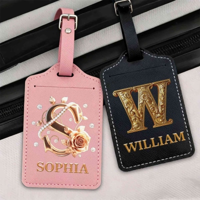 Personalized Name Rose Pearl/Embossing Alphabet Passport Holder Set, PU Leather Passport Cover & Luggage Tag, Travel Gift for Him/Her/Couple