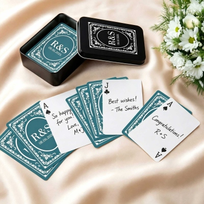 Custom Vintage Wedding Playing Card Guest Book with Initials & Date, Guest Book Alternative for Receptions, Bridal Shower Favors, Gift for Newlyweds