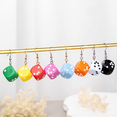 Acrylic Anti-OCD Chaos D6 Dice Dangle Earrings, Random Mismatched Dot Drop Earrings, Quirky Novelty DND Jewelry Gift for Her