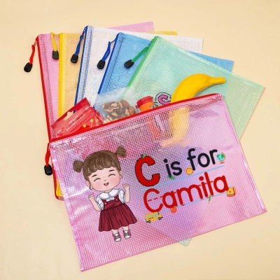 Personalized Apple Pencil Line Cartoon Character Snack Bag with Name Back to School Birthday Gift for Boys Girls