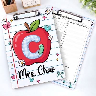 Personalized Name & Alphabet Apple Notebook Teacher's Acrylic Clipboard, School Supplies, Appreciation/Back to School Gift for Teachers/Educators