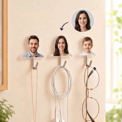 Personalisierter Schlüsselhalter mit Porträtmotiv, selbstklebender Acryl-Wandhaken, Organizer für Eingangsbereich/Wohnzimmer/Badezimmer, Einzugsgeschenk für Familie/Freunde