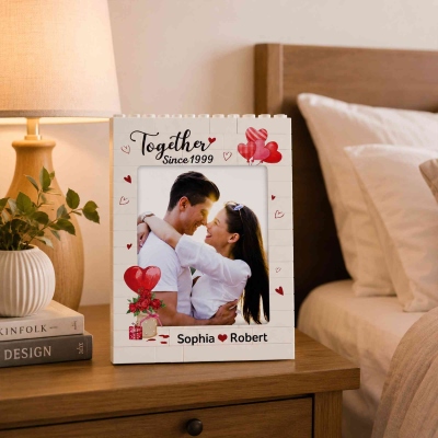 Personalized Brick Building Photo Block with Name, Sentimental Picture Frame Puzzles, Desktop Home Decor, Anniversary/Wedding Gift for Wife/Mom/Family