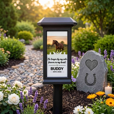 Personalized Name Horse Photo Memorial Solar Garden Light with Years, Outdoor Yard Decor, Sympathy/Remembrance Gift for Horse Owners