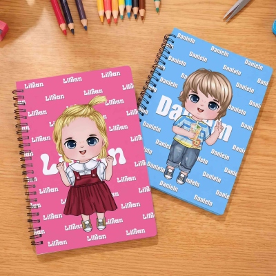 Personalized Cute Cartoon Character A5 Spiral Journal Notebook with Name, School Supplies, Daily Use, Birthday/Back to School Gift for Boys/Girls