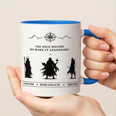 Personalized DND Party Ceramic Two-Tone Mug, Custom Team Classes Character Silhouette & Player Name Coffee Cup, DND Keepsake Gift for Group Friends