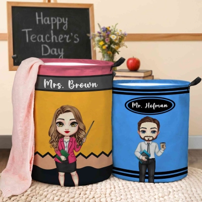Personalized Pencil Crayon Cartoon Character Large Storage Basket with Text, Daily Use, Back to School/Teacher's Day Gift for Teachers/Educators