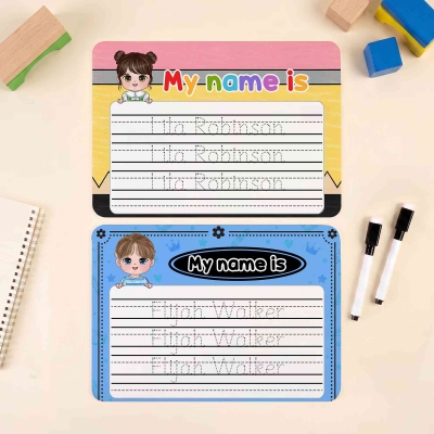 Personalized Cartoon Kid Character Handwriting Name Tracing Board with Dry-Erase Pen, Home Learning Accessory, Back to School/Birthday Gift for Kids
