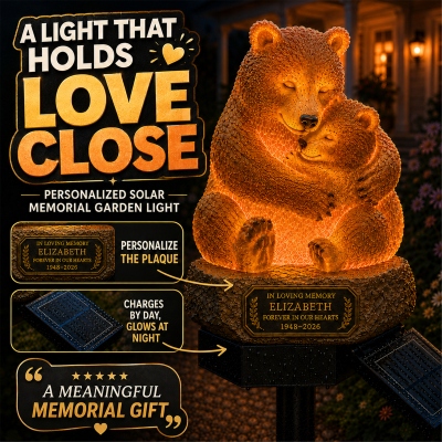 Custom Color-Changing Solar Memorial Garden Light with Plaque, Remembrance Lamp in Paw Print, Lighthouse, Bear, Cardinal Couple or Family Tree Designs