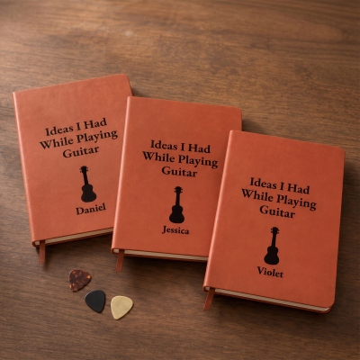 Custom Name Guitar Playing Ideas Notebook, A5 PU Leather Music Composing and Lyric Journal, Birthday/Graduation Gift for Guitarists/Guitar Students