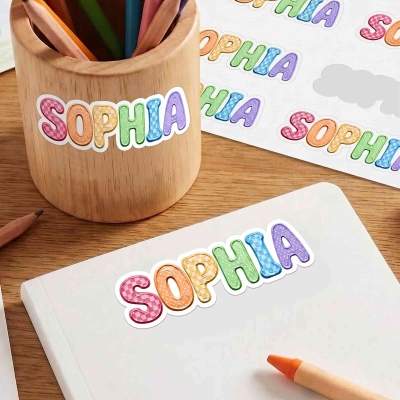 Custom Name Colorful Painted Letter Stickers, Waterproof Self-Adhesive Labels for Notebook/Bag/Water Bottle, Back to School/Birthday Gifts for Kids