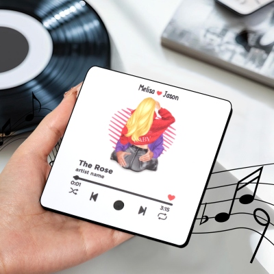 Personalized Couple Cartoon Music Player Refrigerator Magnet, Song Plaque Fridge Magnet, Valentine's Day/Anniversary/Birthday Gift for Music Lovers