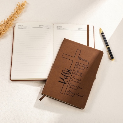 Personalized Cross Bible Verses Leather Notebook with Name, A5 Prayer Journal, Devotional Bible Study Notebook, Christian Gift for Family/Friends