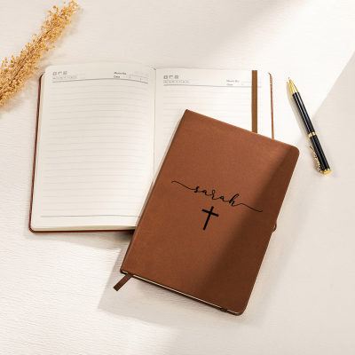 Personalized Name Cross Notebook, Vegan Leather Christian A5 Prayer Journal, Notebook for Bible Study, Birthday/Baptism Gift for Family/Friends