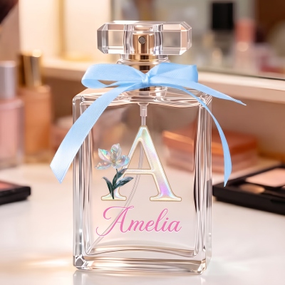Personalized Name Mother of Pearl Effect Initial Birth Flower 2oz Perfume Bottle, Bridal Shower Favor, Birthday/Anniversary Gift for Her/Besties/Women