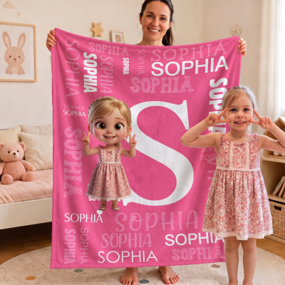 Personalized Name & Photo 3D Cartoon Character Alphabet Kid’s Blanket, Flannel/Sherpa Bed Couch Throw, Children’s Day/Birthday Gift for Boys/Girls