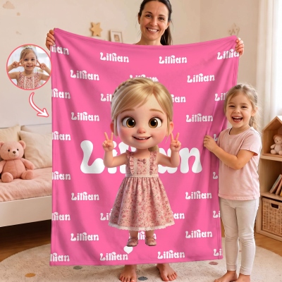 Personalized Name & Photo 3D Cartoon Character Kid’s Blanket, Flannel/Sherpa Throw for Bed Couch, Children’s Day/Birthday Gift for Boys/Girls