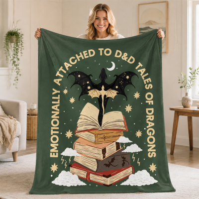 Emotionally Attached To D&D Tales Of Dragons Throw Blanket, Soft Flannel Fantasy Book Dragon Blanket, Cozy Blanket Gifts for Dragon Lovers