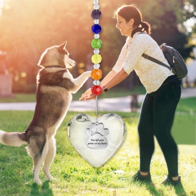 Rainbow Bridge Pet Loss Heart Sun Catcher, souvenir commémoratif, cadeau de perte d'animal de compagnie, vous avez laissé des empreintes de patte sur mon cœur, cadeau pour chien maman/amoureux des animaux de compagnie