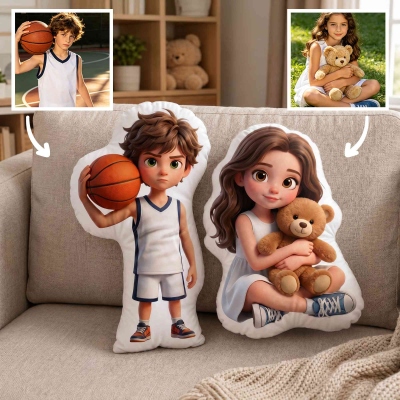 Personalized Cartoon Character Photo Human-Shaped Throw Pillow, Home Decor Birthday/Graduation Gift for Kids/Friends