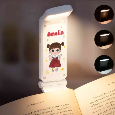 Personalized Cartoon Character Rechargeable LED Light Clip with Name, Birthday Gift for Kids/Book Lovers