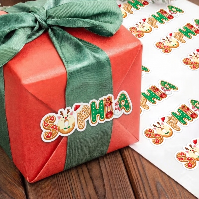 Personalized Name Cartoon Christmas Theme Letters Stickers, Holiday Gift Labels, Box/Package/Envelope Decals, Christmas Gifts for Kids/Family/Friends