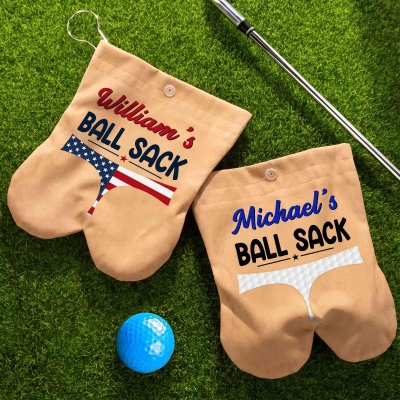 Custom Name Funny Underwear Design Golf Ball Sack with Gourd Buckle, Portable Flannelette Golf Ball Bag, Golf Accessories, Gift for Golf Lover/Player