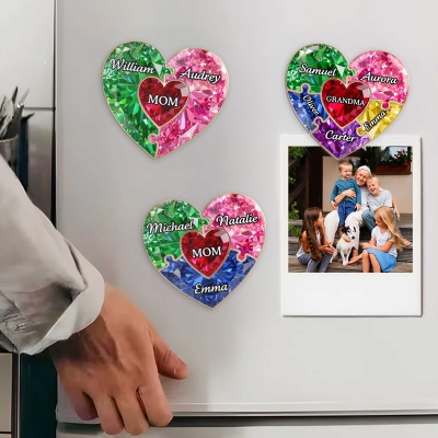 Custom Heart Puzzle Fridge Magnet with Name, Acrylic Family Keepsake Refrigerator Magnet, Home Decor, Holiday/Birthday Gift for Mom/Grandma/Family