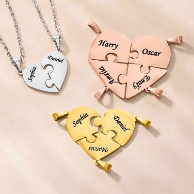 Gepersonaliseerde puzzelkettingen met 2-8 hartjes en namen, delicate familiesieraden, verjaardags-/jubileum-/Moederdagcadeaus voor mama/oma/zussen/familie