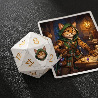 Custom Photo‑Printed Gemstone D20 Dice, Personalized OC & Furry Character Portrait 20‑Sided Dice, Unique Keepsake Gifts for DND Players