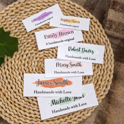 Custom Name Rectangular Watercolor Iron-on Labels (Set of 15), Cotton Sewing Appliques, Handmade Name Tags, Birthday Gifts for Knitters/Sewing Lovers