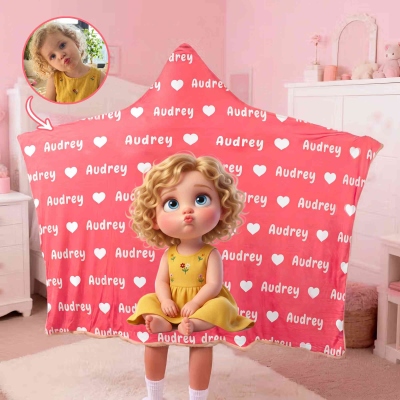 Personalized Multicolor Cartoon 3D-Effect Artwork Character Soft Hooded Blanket with Name, Children's Room Decor, Anniversary/Birthday Gift for Kids