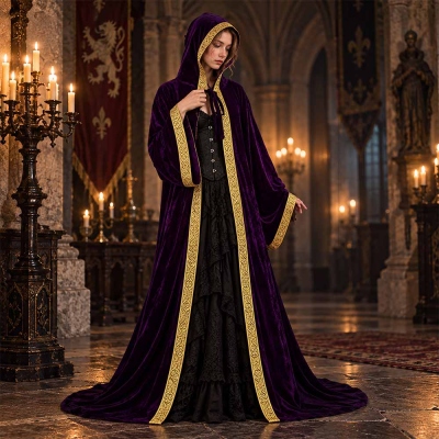 Personalized Purple Velvet Wizard Robe, Custom Initial Medieval Fantasy Mage Cloak, DND Spellcaster Cosplay Costume, Halloween Fantasy Party Gift