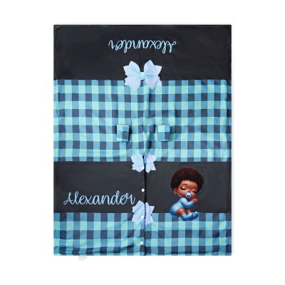 Personalisierter Autositzbezug mit Namen, Cartoon-Motiv, Afro-Stil, Schleife, Karomuster, atmungsaktiver Kinderwagenbezug, Geburtstags-/Babypartygeschenk für Neugeborene/frischgebackene Eltern