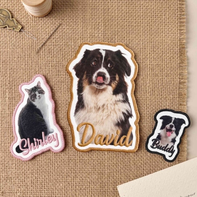 ペットの名前と肖像を刺繍したパーソナライズパッチ、犬や猫の写真入り刺繍パッチ、DIYデコレーション、ペット愛好家や飼い主への誕生日/記念日/追悼ギフト